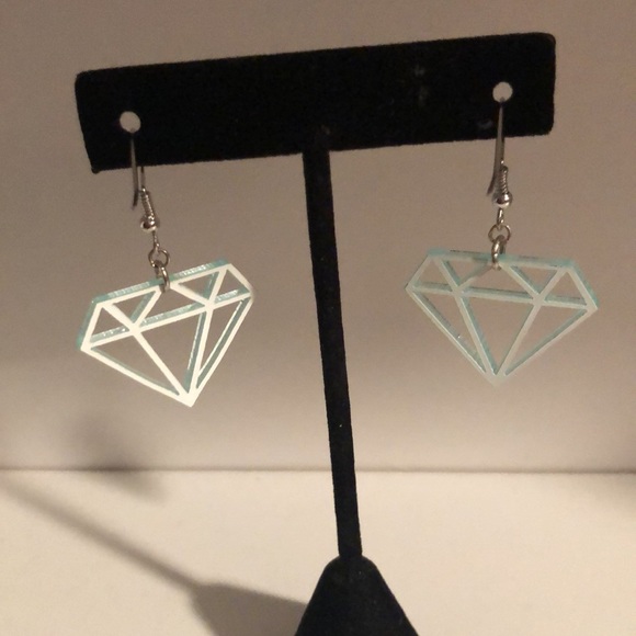 Blue Sparkly Diamond Dangle Earrings - Picture 3 of 3